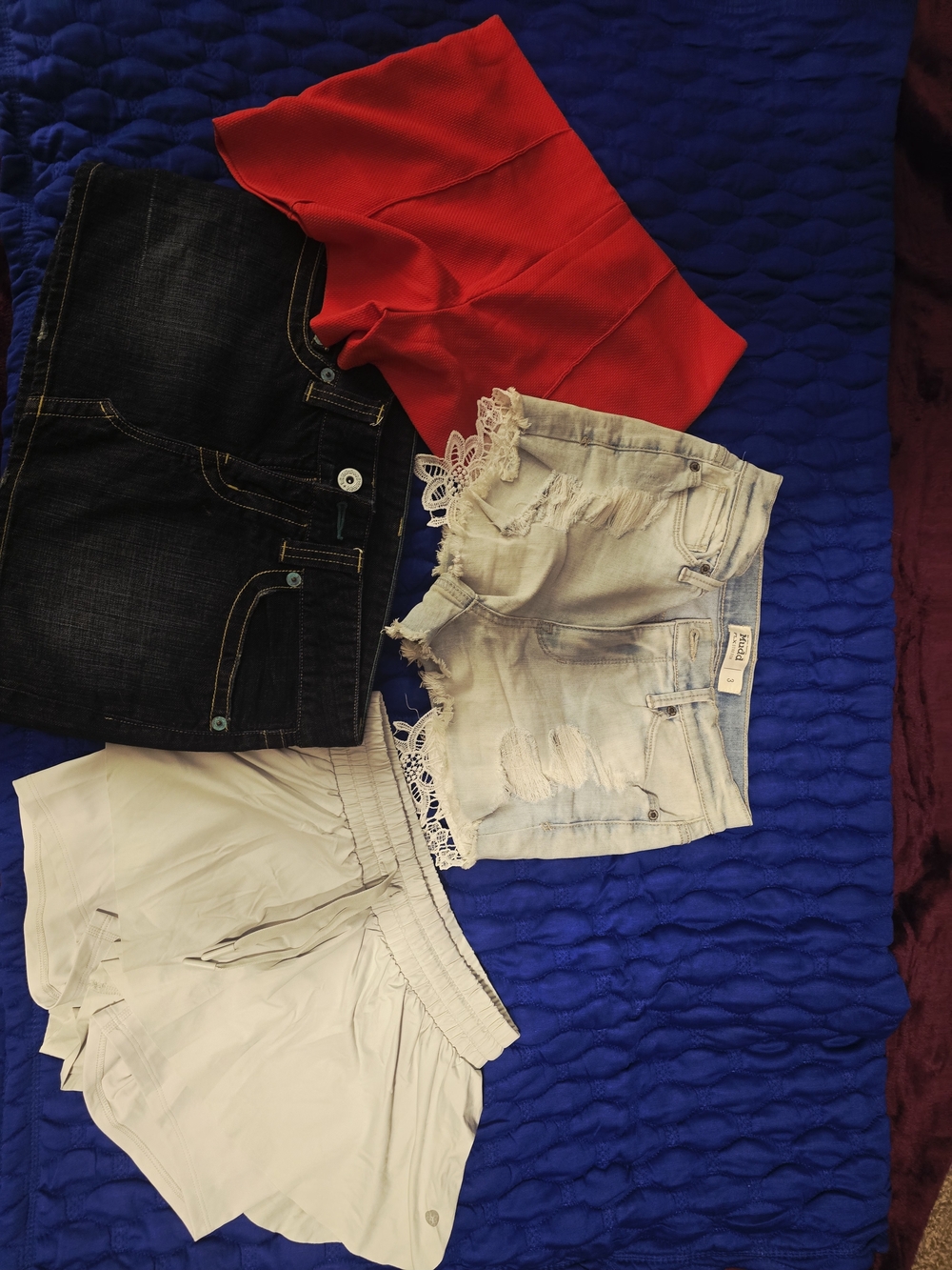 1  Shorts (Lace), 1 Forever 21 (Red); 1 Athletic Shirt ( Light Gray And I Skirt
